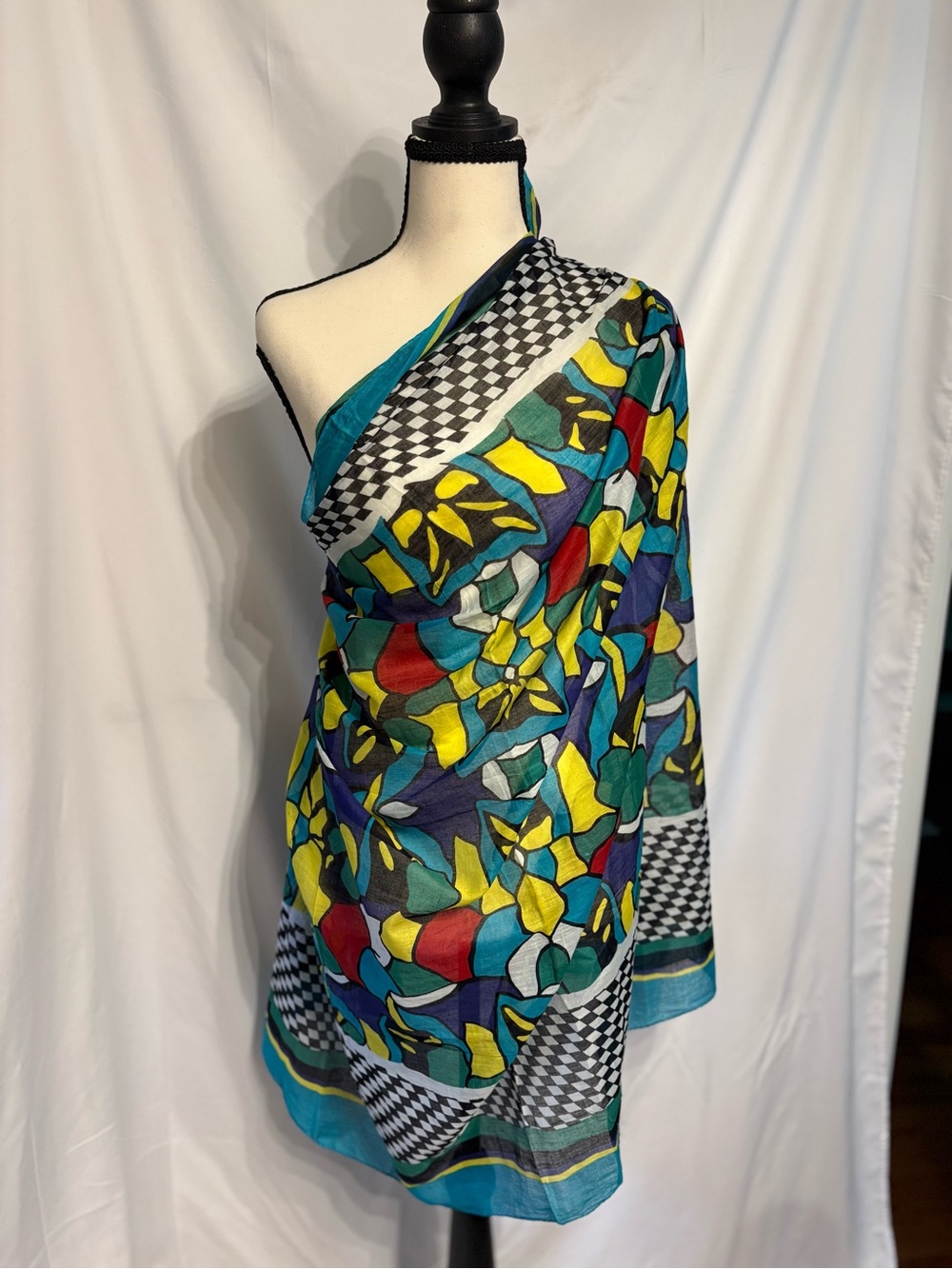 Colorful Abstract Artsy Sarong/Coverup - Teal, Yellow, Red, Green and Black